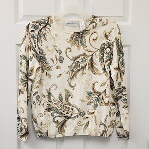 Alfred Dunner, NWOT, cream sweater paisley design, sequins, lightweight, SZ M
